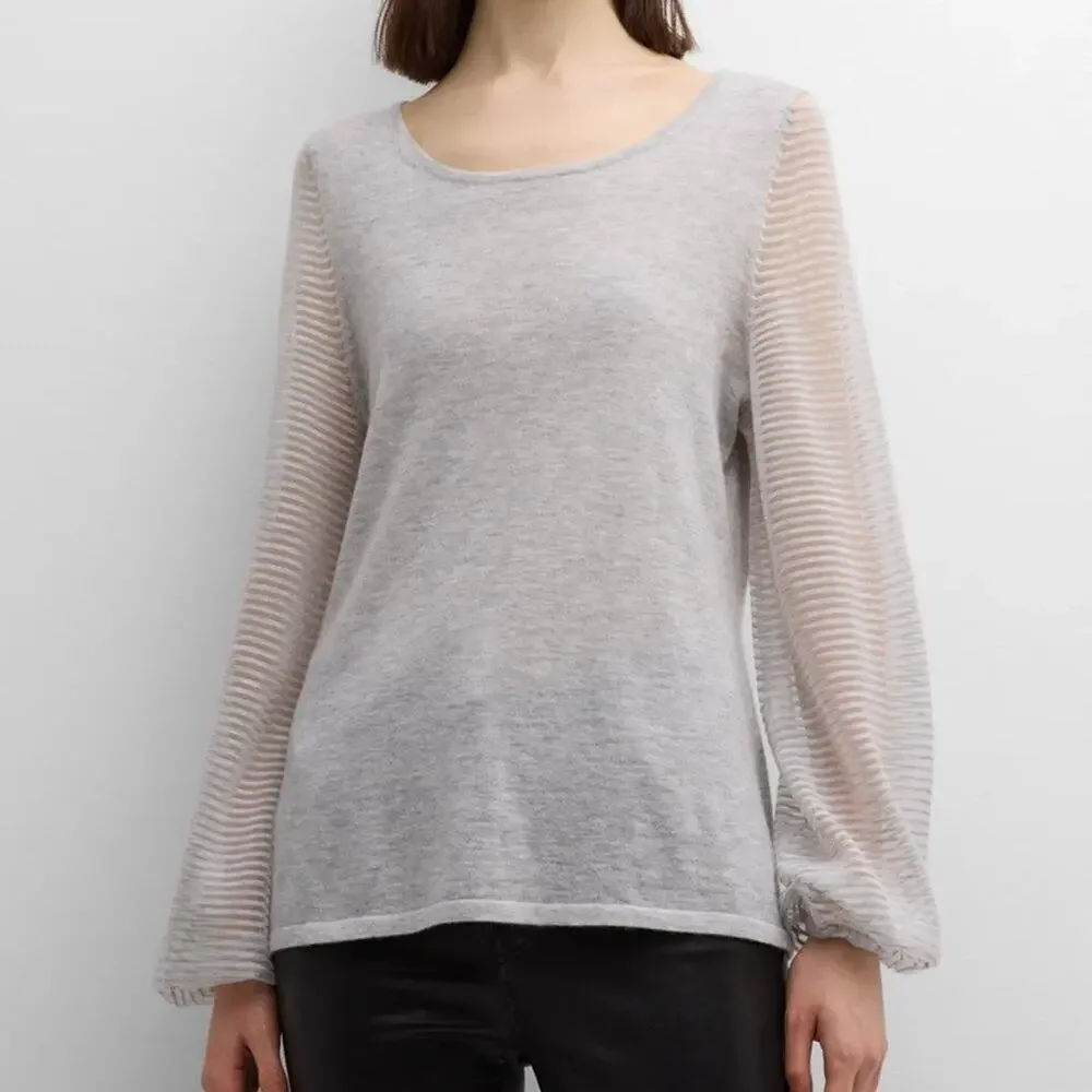 Neiman Marcus Cashmere Collection Sweater with Sheer Ottoman Sleeves Size Large - Picture 2 of 14